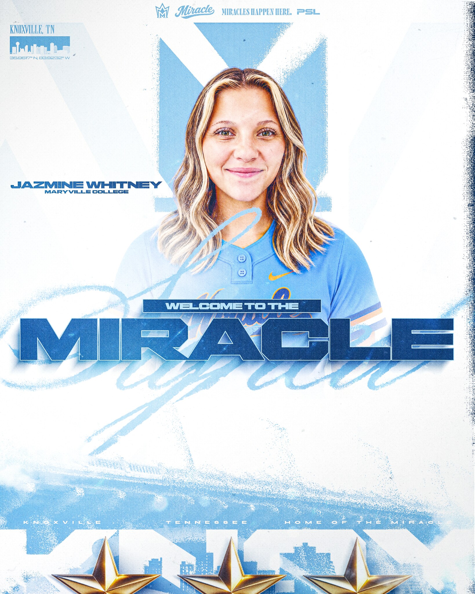 Jazmine Whitney signing announcement for the Knoxville Miracle
