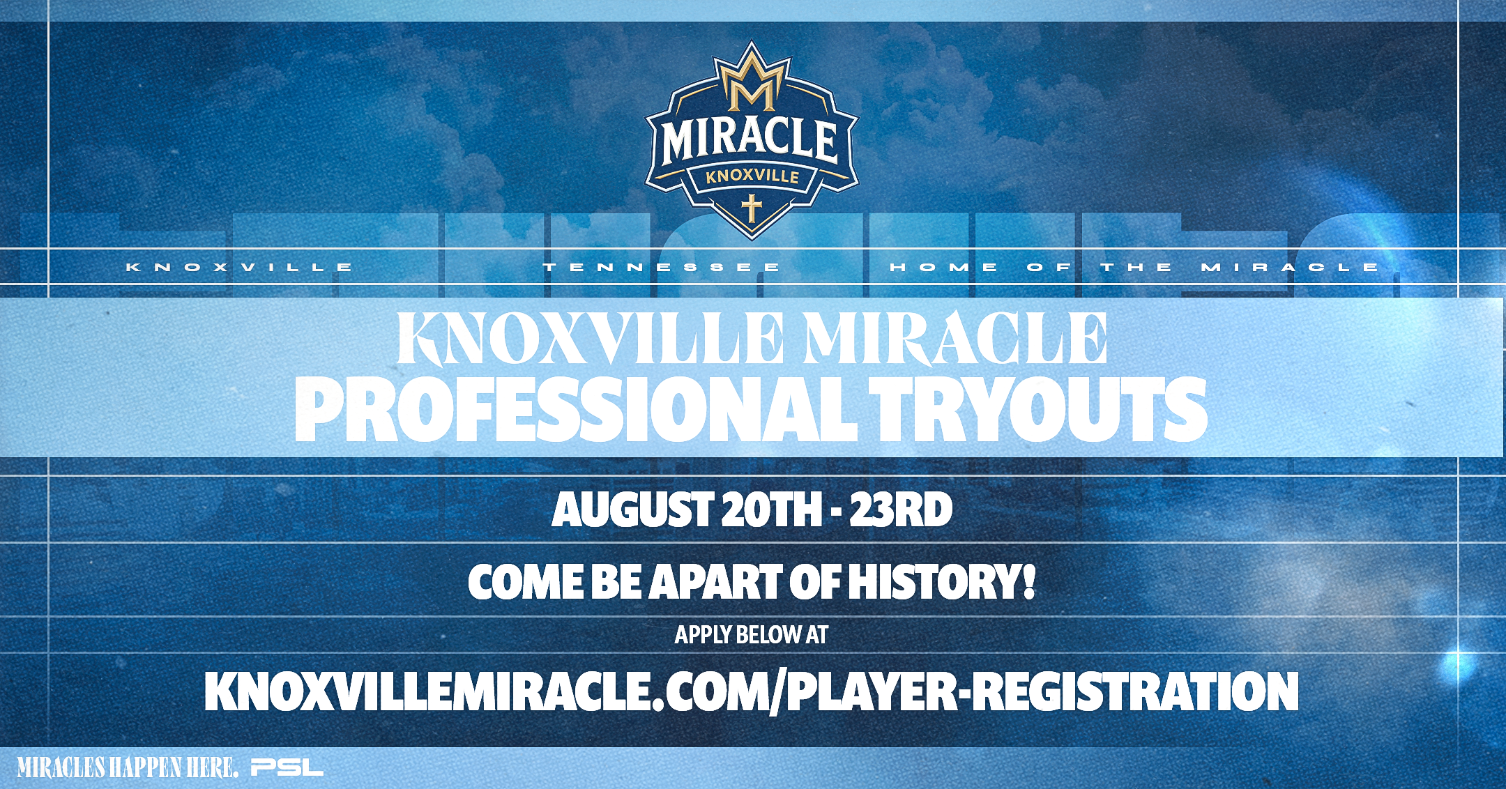 Knoxville Miracle professional tryouts announcement graphic