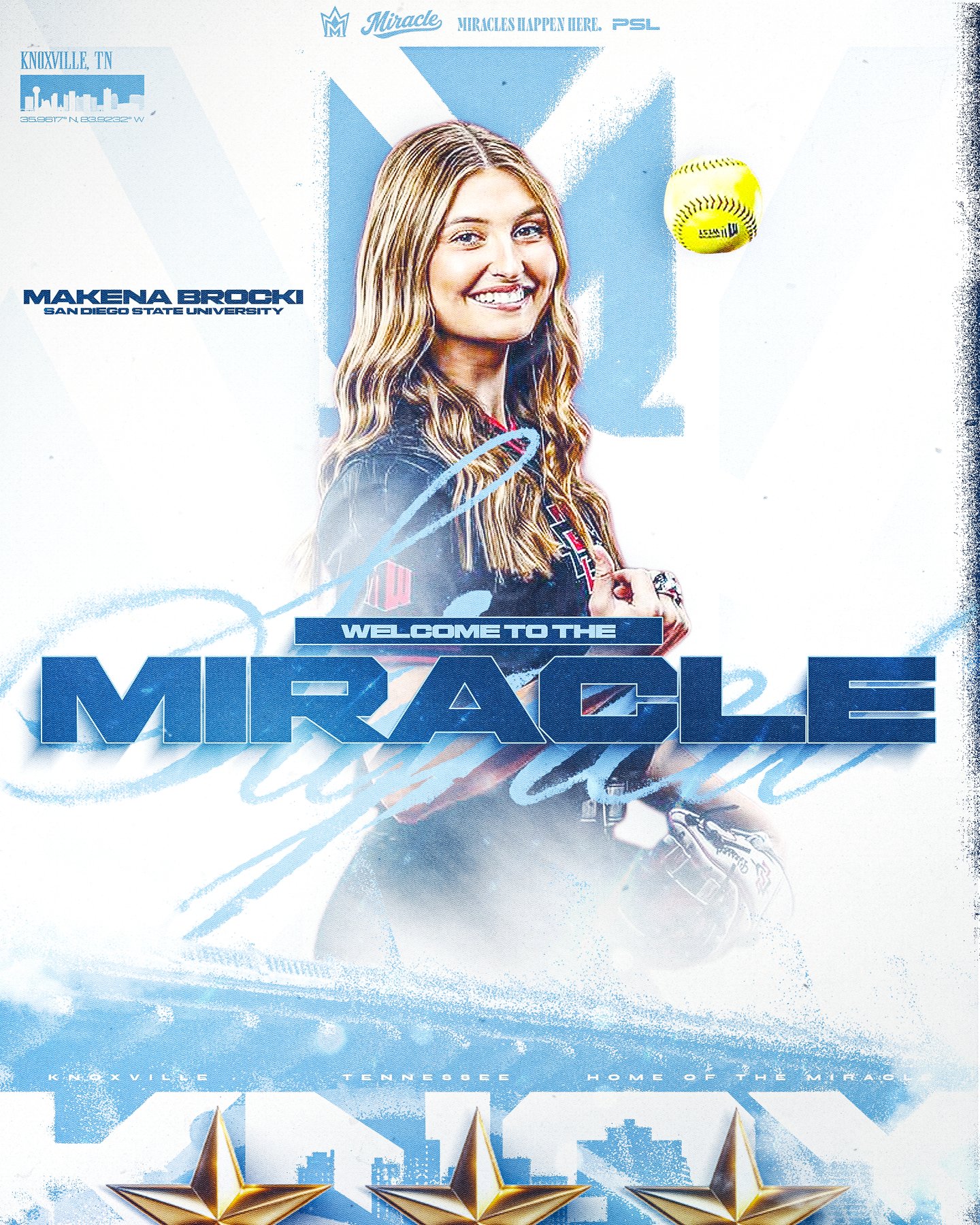 Official Knoxville Miracle signing announcement graphic featuring Makena Brocki